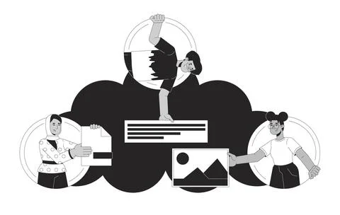 Cloud storage black and white 2D illustration concept Stock Illustration