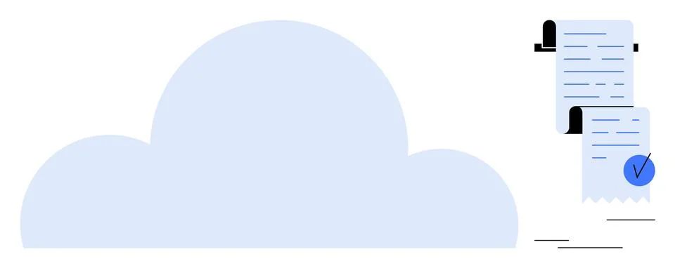 Cloud Storage with Blue Checklist and Receipt Icon on Right Side Stock Illustration