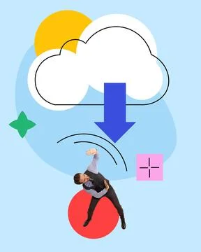 Cloud storage. Businessman, programmer working with access to folder in web Stock Photos