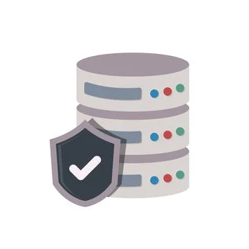 Cloud storage with check mark icon in flat style. Server database vector il.. Stock Illustration
