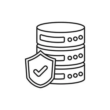 Cloud storage with check mark icon in flat outline stroke style. Server dat.. Stock Illustration