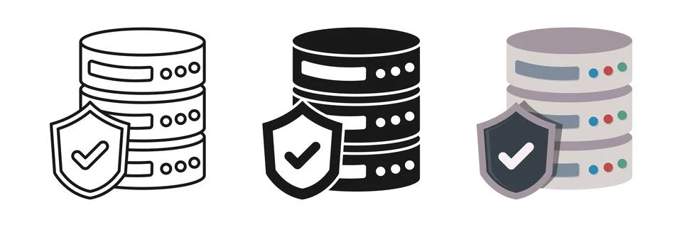 Cloud storage with check mark icon set collection in flat style. Server dat.. Stock Illustration