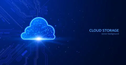 Cloud storage with circuit board, cloud computing server and database storage Stockillustratie