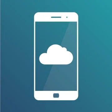 Cloud storage. Cloud icon on smartphone screen. Isolated icon on gradient blue Stock Illustration