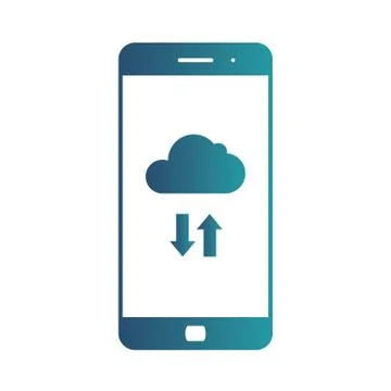 Cloud storage. Cloud icon on smartphone screen. Isolated gradient blue icon on Stock Illustration