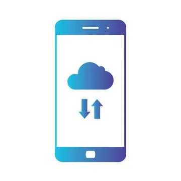 Cloud storage. Cloud icon on smartphone screen. Isolated gradient blue icon on Stock Illustration