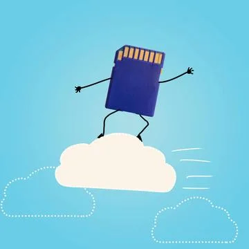 Cloud storage. cloud storage. memory card is surfing on cloud in sky Copyr... Foto stock