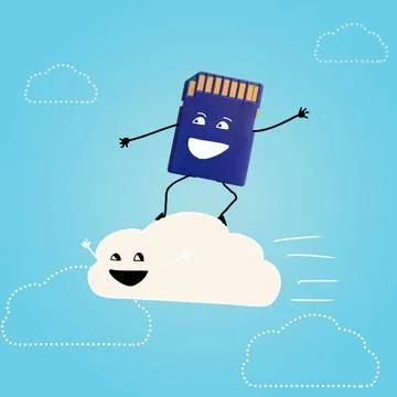 Cloud storage. cloud storage. memory card is surfing on cloud in sky Copyr... Stockfoto's