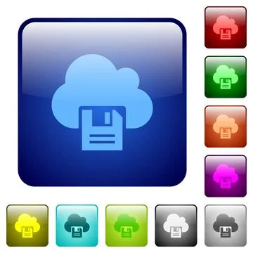 Cloud storage color square buttons 스톡 일러스트