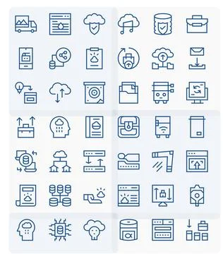Cloud Storage Complete Vector Package with 42 128x128 Regular Line Display .. Stockillustratie