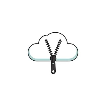 Cloud storage compression depicted with a zipper, ideal for data archiving .. Stock Illustration