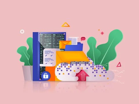 Cloud storage concept 3D illustration. Icon composition with uploading and イラスト素材