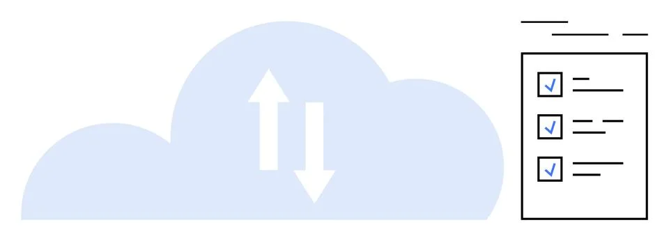 Cloud Storage Concept with Up and Down Arrows and Checklist for Task Manageme Stockillustratie