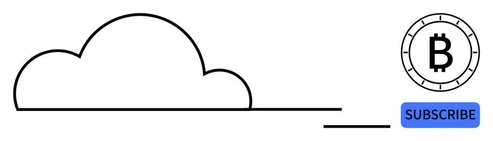 Cloud Storage Concept with Bitcoin Symbol and Subscribe Button for Digital .. Stock Illustration