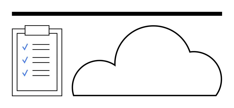 Cloud storage concept with checklist and progress line in black and blue Stock Illustration