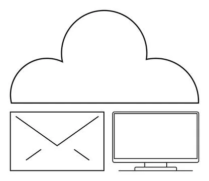 Cloud storage concept with cloud, envelope, and computer monitor icons depi.. Stock Illustration