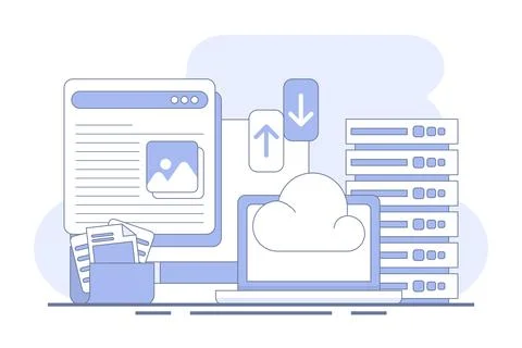 Cloud storage concept, cloud technology. data storage on cloud servers. 스톡 일러스트