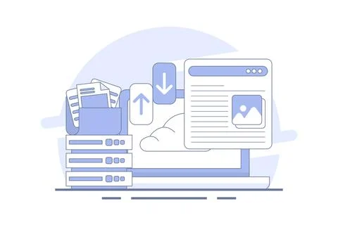 Cloud storage concept, cloud technology. data storage on cloud servers. Stock Illustration