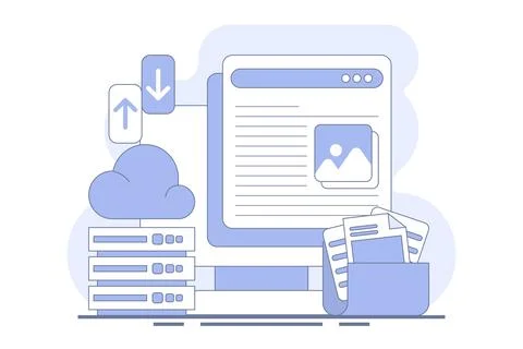 Cloud storage concept, cloud technology. data storage on cloud servers. Stock Illustration