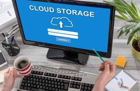 Cloud storage concept on a computer Stock Photos