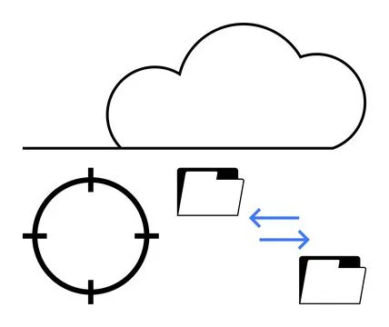 Cloud storage concept with data transfer folders and a target symbol Stockillustratie