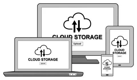 Cloud storage concept on different devices 스톡 일러스트