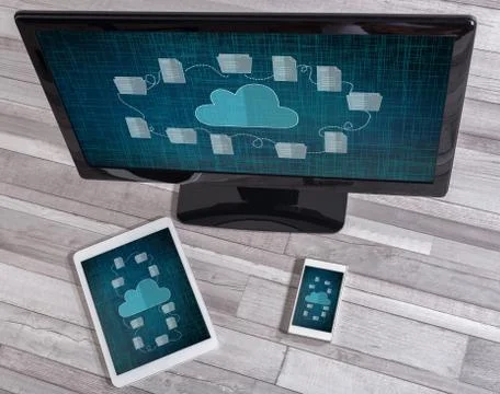 Cloud storage concept on different devices 스톡 사진