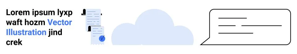 Cloud Storage Concept with Document, Chat Bubble, and Download Icon Elements Stock Illustration