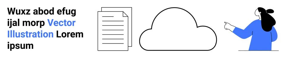 Cloud Storage Concept with Documents and a Person Pointing at Cloud Icon 库存插图