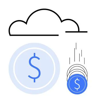Cloud storage concept with dollar coins representing financial transactions.. Stock Illustration