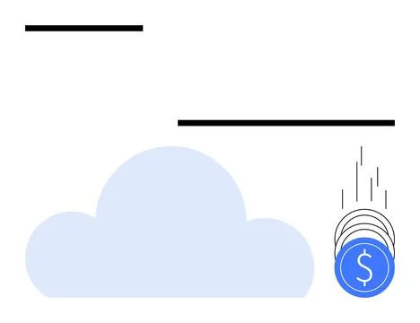 Cloud storage concept with falling blue dollar coin symbolizing cost in dig.. Stockillustratie