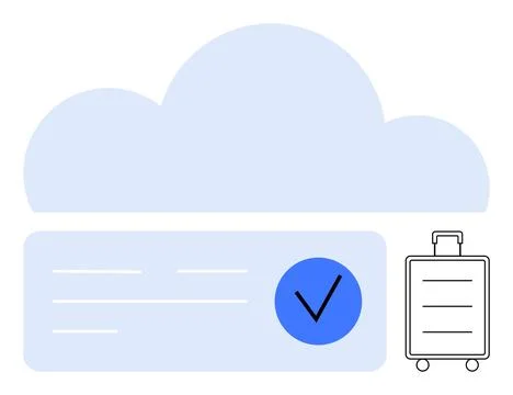 Cloud storage concept featuring a suitcase icon and check mark for digital .. Stockillustratie