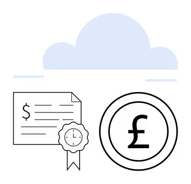 Cloud Storage Concept with Financial Document and Award Icon Depicting Curr.. Stock Illustration