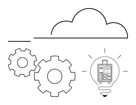 Cloud Storage Concept with Gears and Lightbulb Idea Illustrating Data Manag.. Stock Illustration