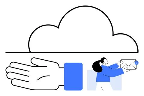 Cloud Storage Concept with Hand and Woman Holding Email Envelope Stock Illustration
