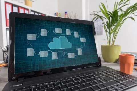 Cloud storage concept on a laptop 스톡 사진