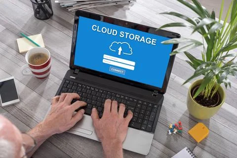 Cloud storage concept on a laptop Stock Photos
