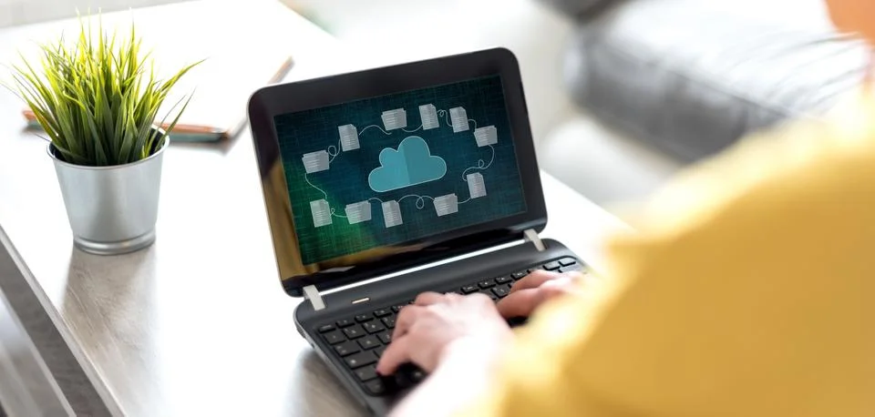 Cloud storage concept on a laptop screen 스톡 사진