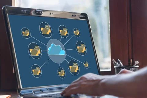 Cloud storage concept on a laptop screen Stock Photos