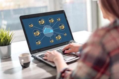 Cloud storage concept on a laptop screen Stock Photos