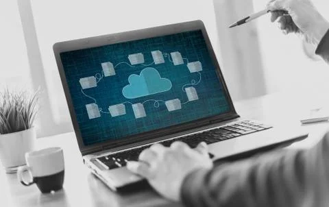 Cloud storage concept on a laptop screen 스톡 사진