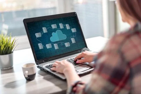 Cloud storage concept on a laptop screen 스톡 사진