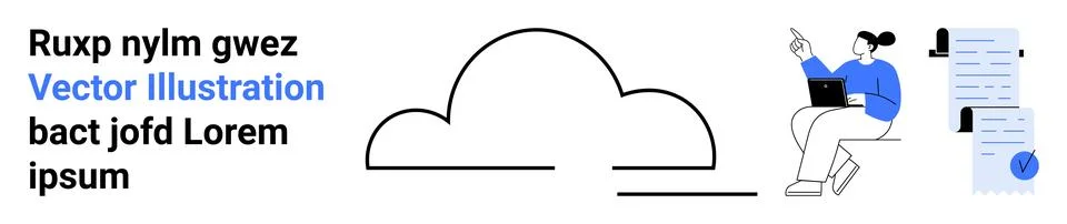 Cloud Storage Concept with Person Using Laptop and Documents イラスト素材