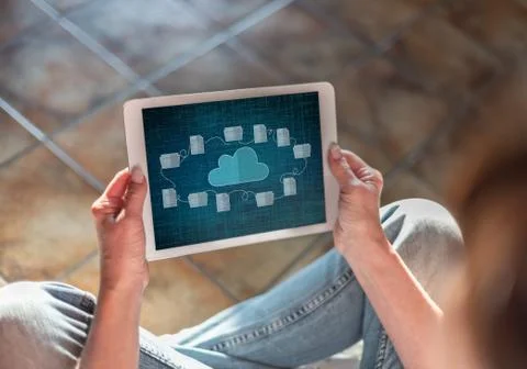 Cloud storage concept on a tablet 스톡 사진