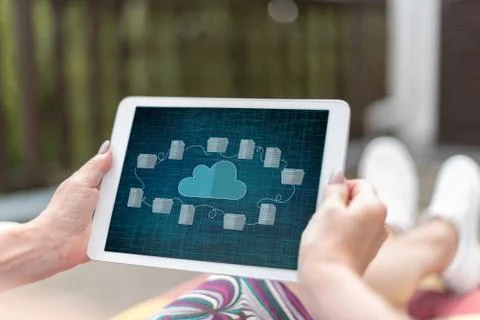 Cloud storage concept on a tablet Foto stock