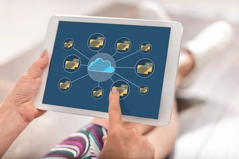 Cloud storage concept on a tablet 스톡 사진
