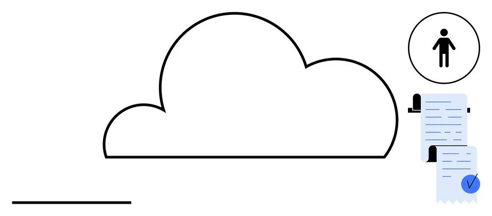 Cloud Storage Concept with User Icon and Documents Featuring Checkmark Illustrazione stock