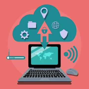 Cloud storage concept vector illustration with red background Stock Illustration