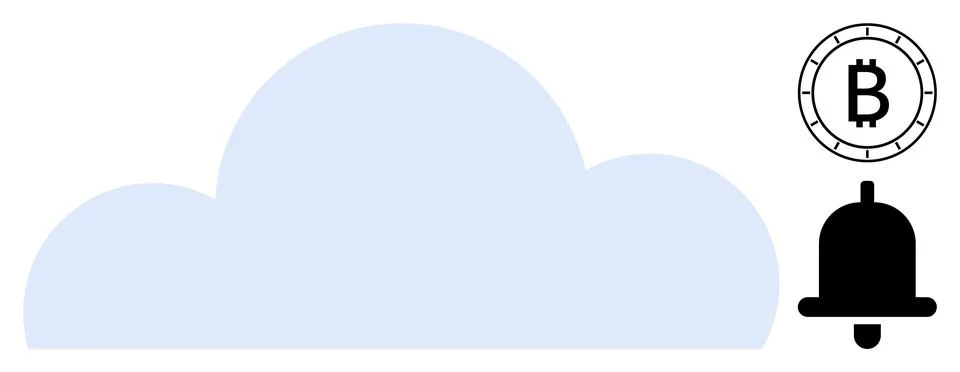 Cloud storage with cryptocurrency and notification bell symbols for digital.. Stock Illustration