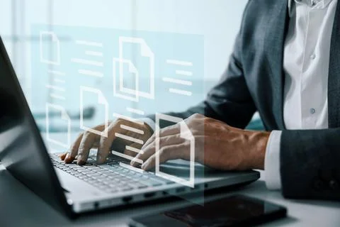 Cloud storage, data automation and online document database management concep Stock Photos